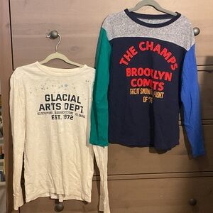 2 Crewcuts Cream and Blue Long Sleeve Tees size L (10-11)